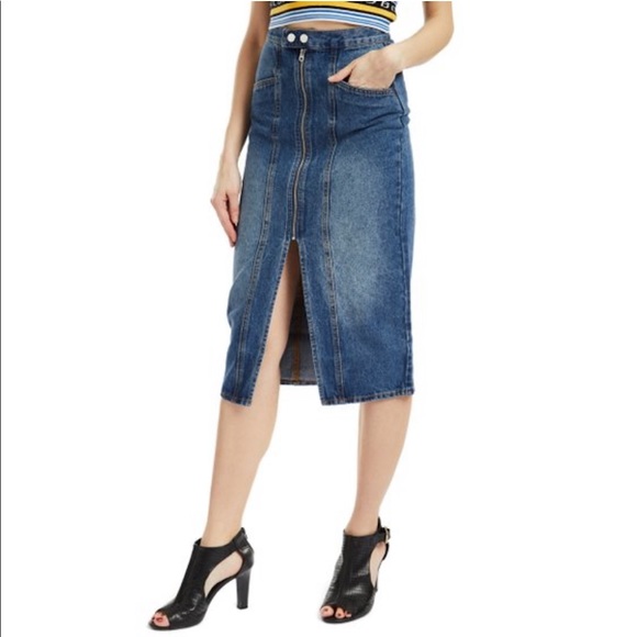 Juicy Zip Front Denim Midi Skirt Women Size 26 - Picture 11 of 11